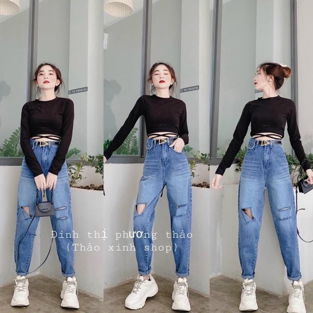 Áo croptop cột dây eo tay dài B2z7u