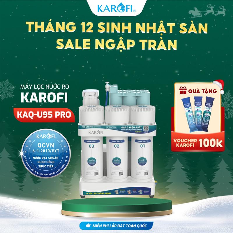[TẶNG BỘ LÕI] Máy lọc nước để gầm Karofi KAQ-U95 Pro - 10 lõi, Aiotec, RO Mỹ 100GPD, Lắp miễn phí - Hàng Chính Hãng