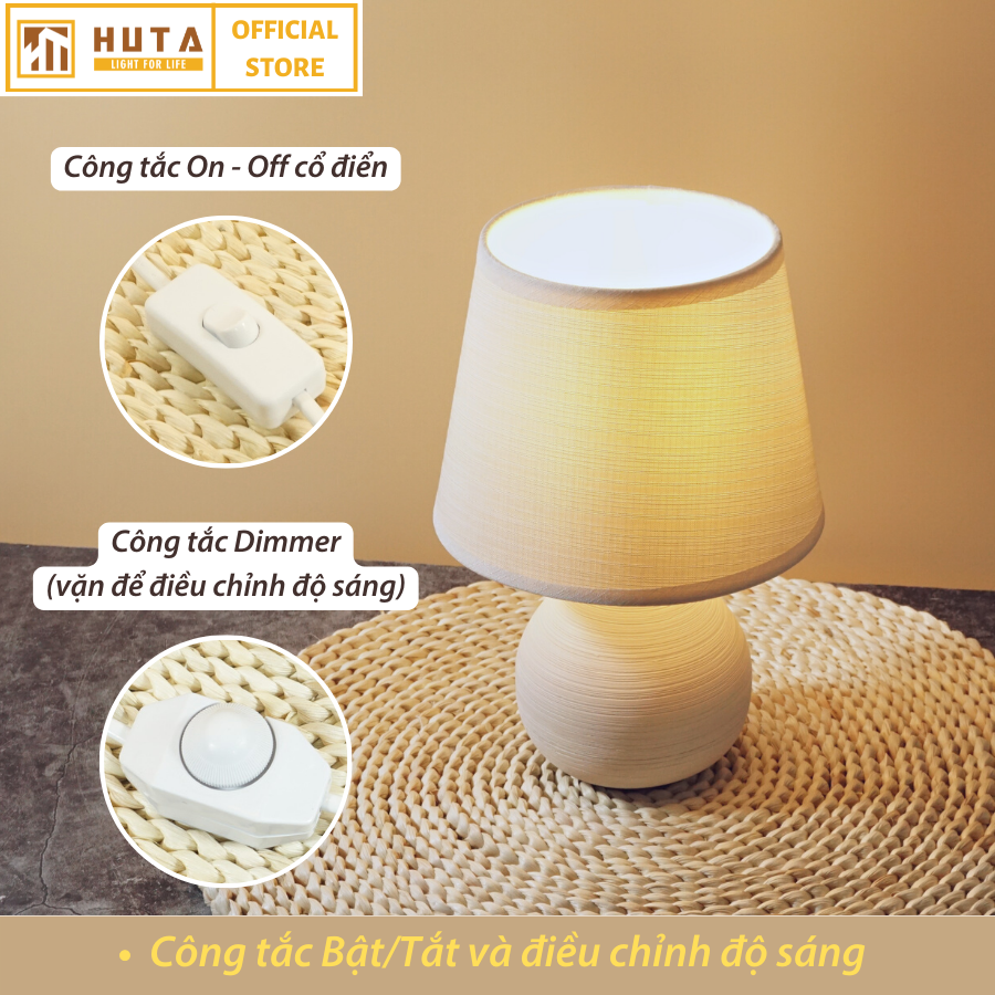 Đèn Ngủ HUTA Light For Life S1 Gốm Sứ Cao Cấp, Decor Phòng Ngủ, Điều Chỉnh Độ Sáng, Đèn Vàng Bóng Led Tiết Kiệm Điện