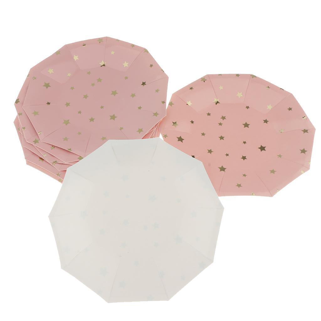 8 Pieces Gilding Star Paper Plate Disposable Birthday Cake Tray Pink