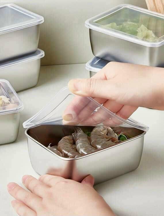 Hộp Đựng Thực Phẩm Tủ Lạnh, Đồ Ăn Bằng Inox 304 Có Nắp Nhựa Kèm Theo Tiện Lợi