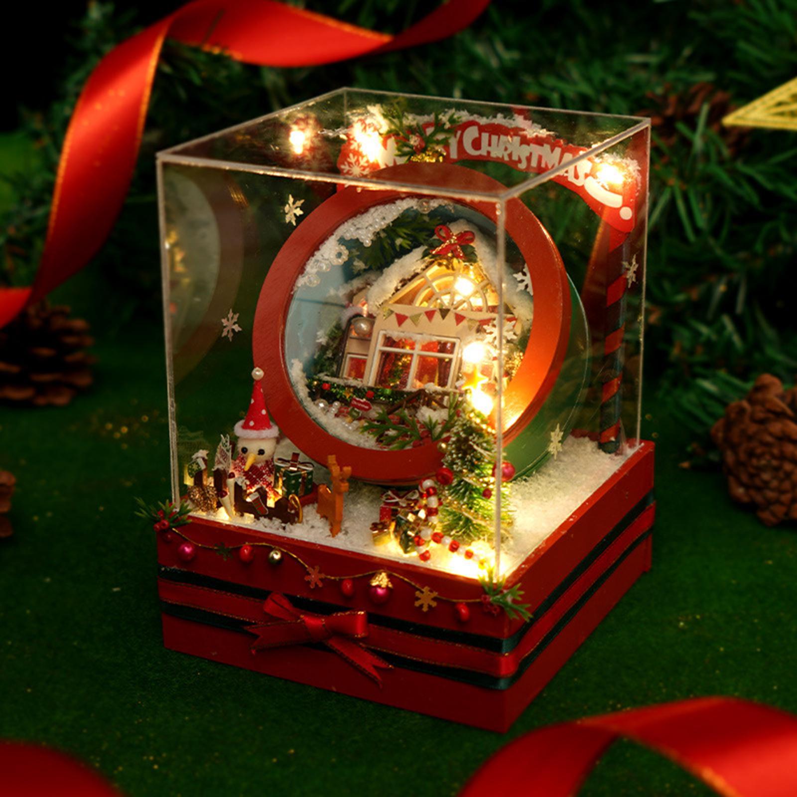 Christmas Dollhouse DIY Kit Mini House Model Kit 3D Wooden Dollhouse Miniature Kit Building Kit Dollhouse Building Kit for Home Decor