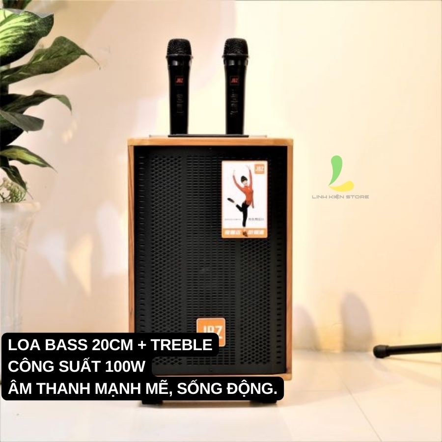 Loa kéo JBZ J7 - Loa di động thùng gỗ công suất 100W tặng kèm micro hát karaoke chống hú, âm thanh chân thực và mạnh mẽ - Hàng nhập khẩu