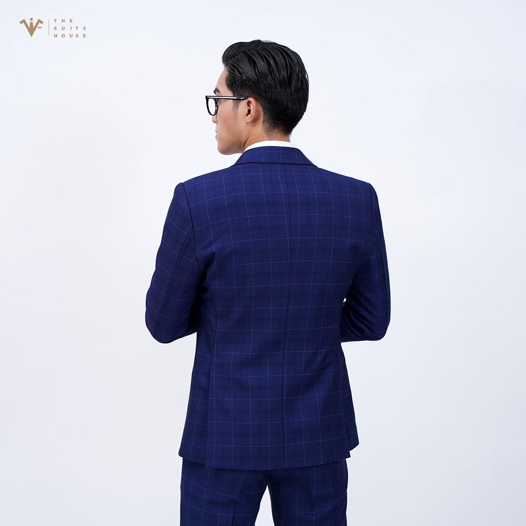 Bộ vest nam xanh đậm kẻ ô 1 khuy 2 túi, suits sartorial The Suits House