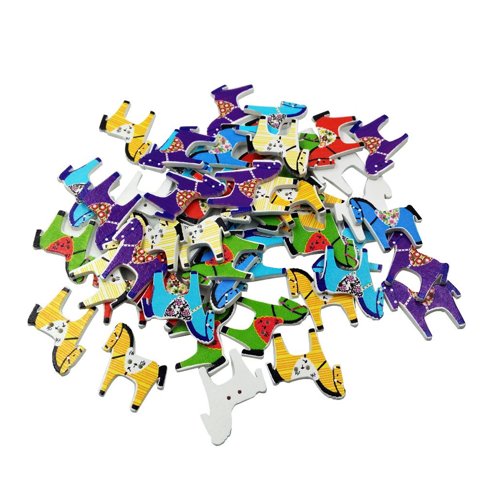 50pcs Handmade Horse Shaped Wood Buttons Cartoon Fastener Sewing Buttons DIY