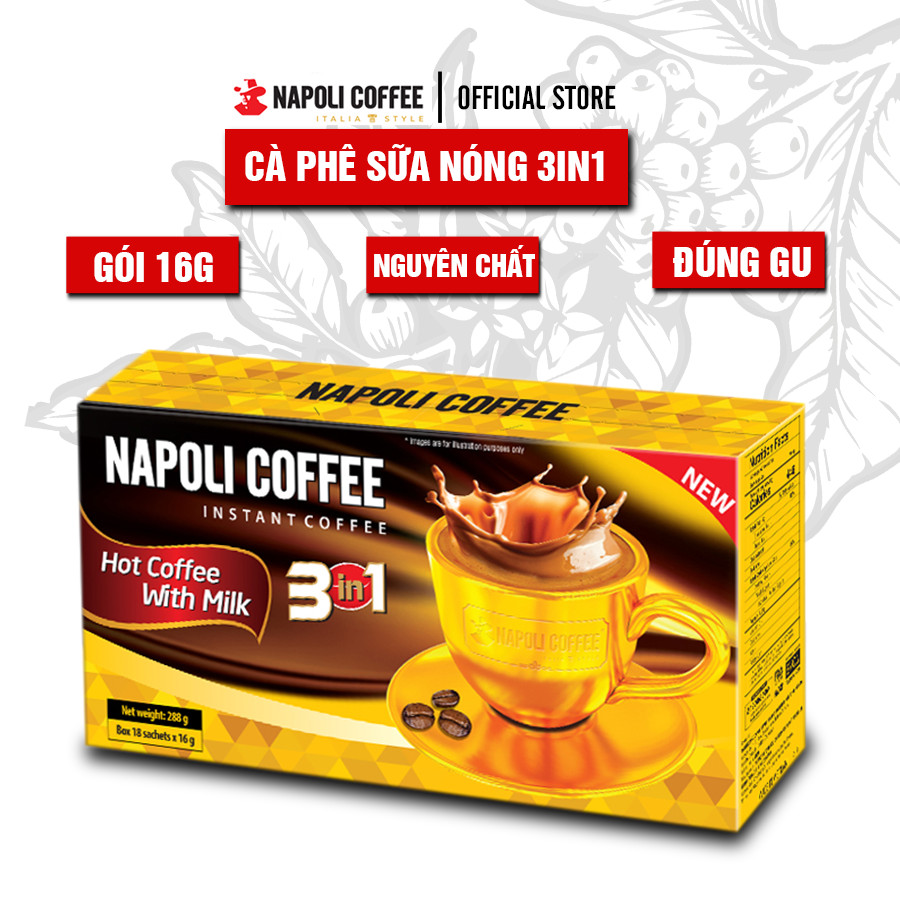 Cà phê hòa tan sữa nóng 3in1 nguyên chất Robusta/Arabica Napoli Coffee hộp lớn