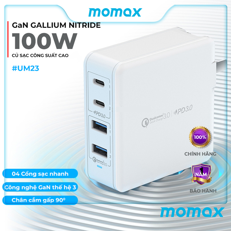 Adapter Sạc 4 cổng Type C PD 3.0 &amp; QC 3.0 100W Momax UM23 công nghệ GaN - Hàng chính hãng