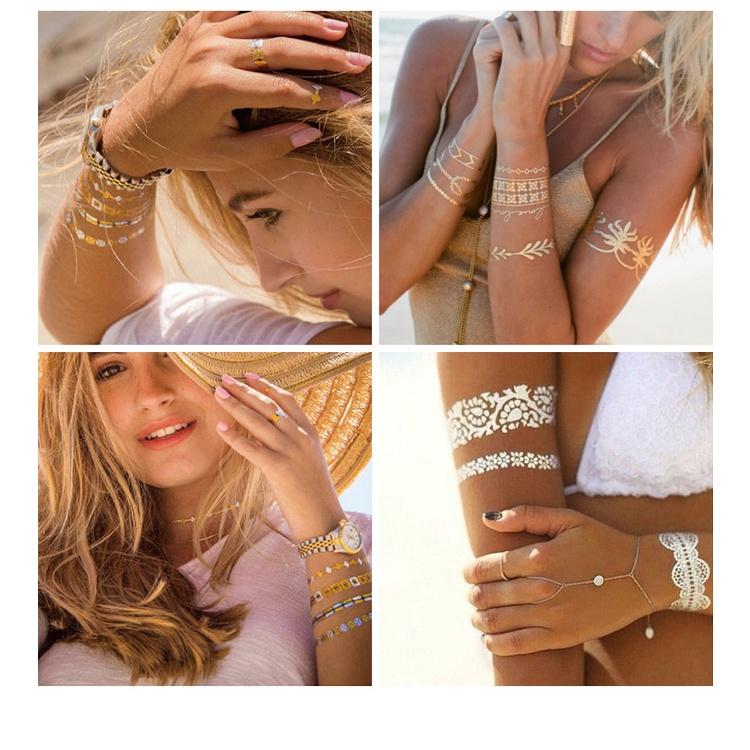 Hình xăm dán vòng tay, cổ chân, cánh tay nam nữ tạm thời ánh kim vàng bạc tatoo thời trang đi biển Legaxi