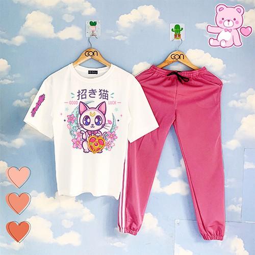 COMBO TIẾT KIỆM Set Đồ Bộ Áo Thun Tay Lửng Quần Kẻ 3Sọc, Quần Ulzzang 2 Sọc