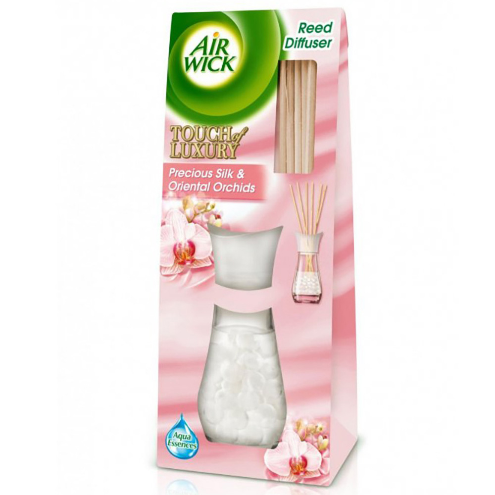 Bộ khuếch tán tinh dầu que mây Air Wick Precious Silk &amp; Oriental Orchids 30ml QT06522 - lụa, hoa phong lan