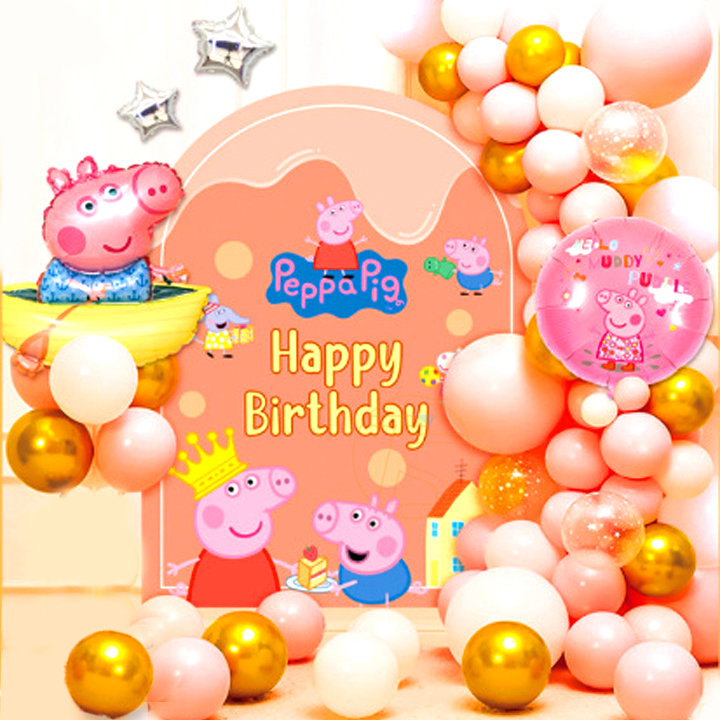 Bộ trang trí sinh nhật happy birthday heo hồng - Sét bong bóng trang trí tiệc thôi nôi, đầy tháng cho trẻ
