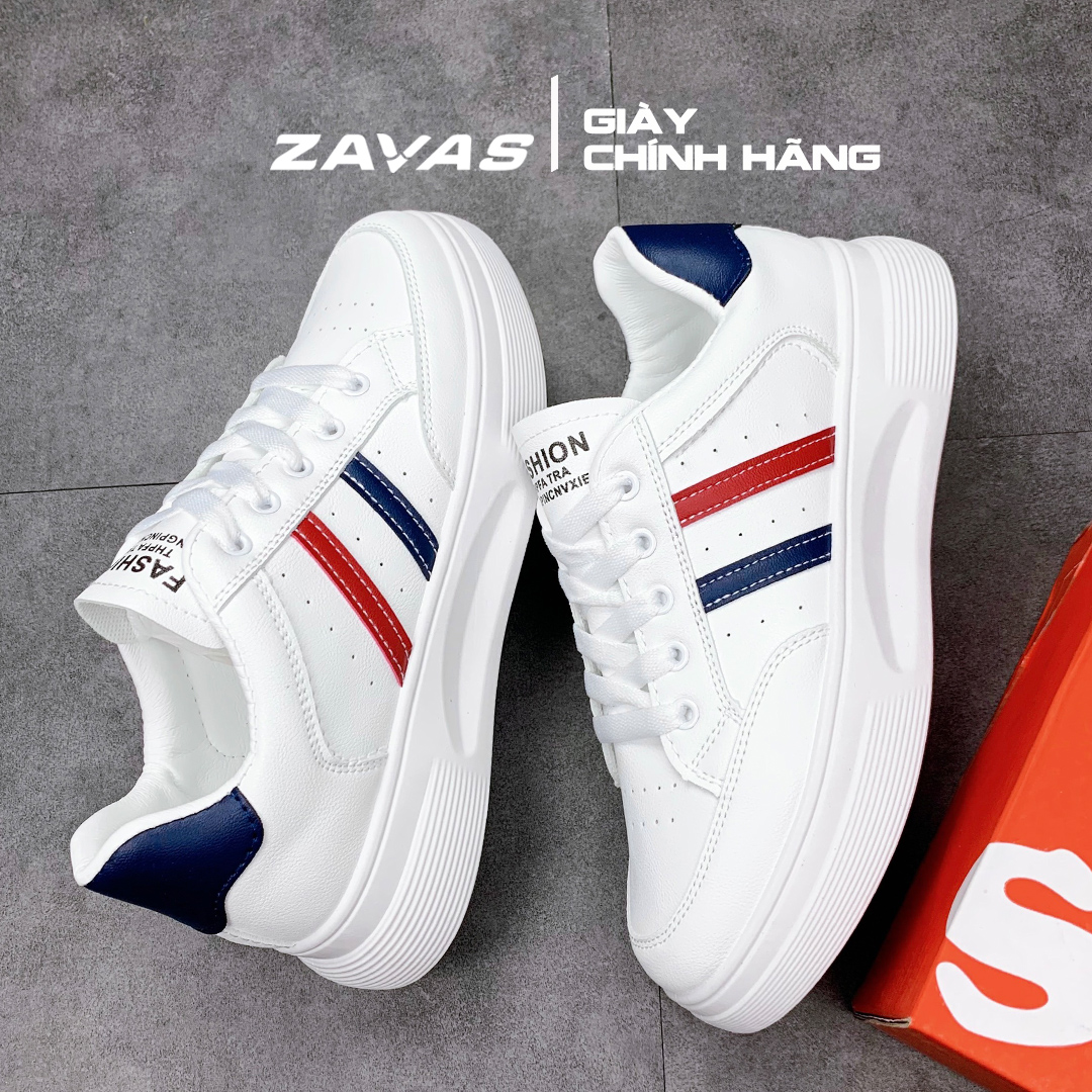 Giày thể thao nữ ZAVAS đế cao 3cm màu trắng bằng da không bong tróc mang êm chân S411 - Giày Sneaker Nữ Chính Hãng