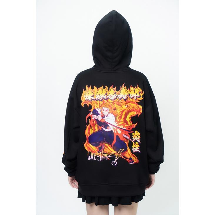 Áo hoodie Wrightz anime demon slayer Kimetsu no Yaiba Rengoku Kiyojuro unisex oversize