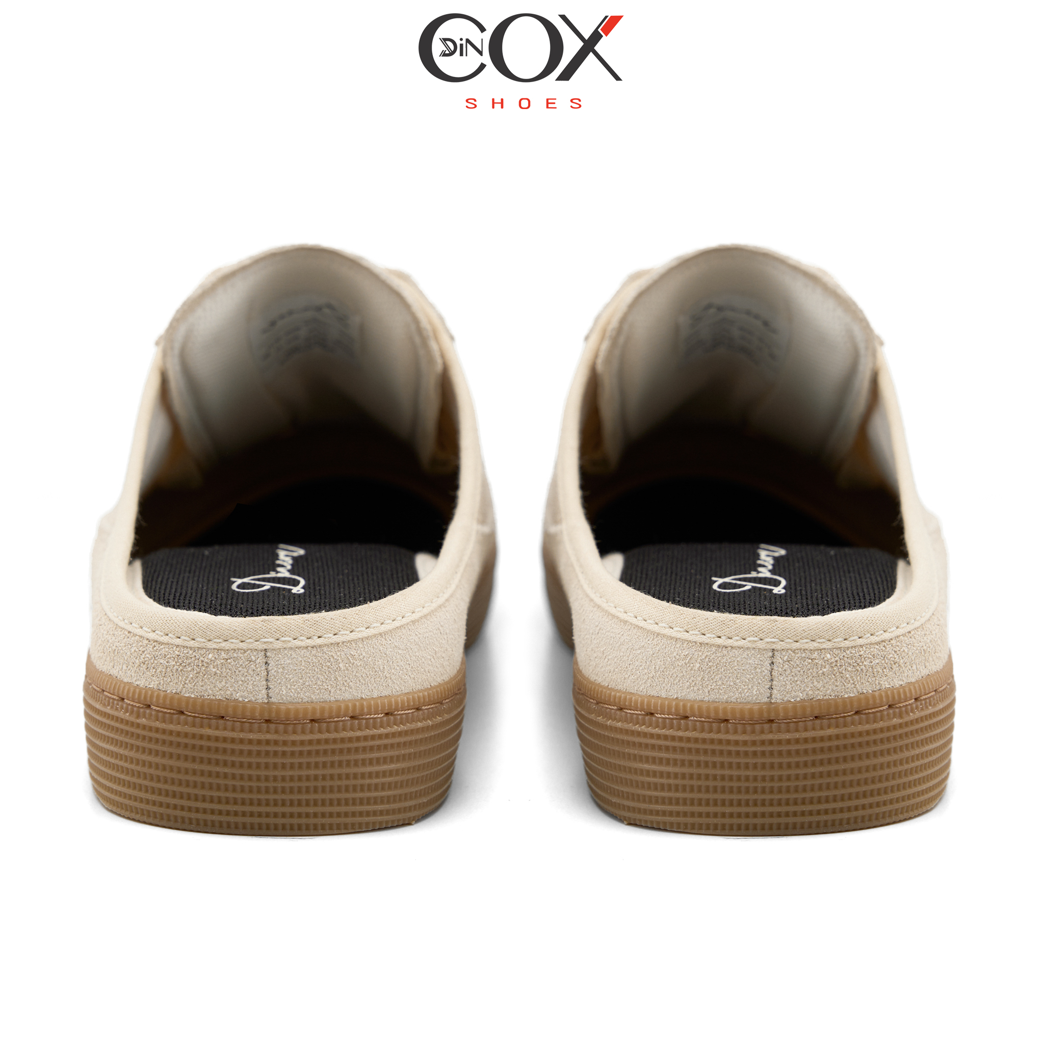 Giày Sục Đạp Gót Mules Vải Sneaker Unisex Nam Nữ DINCOX DC37 Lazy Mule Beige