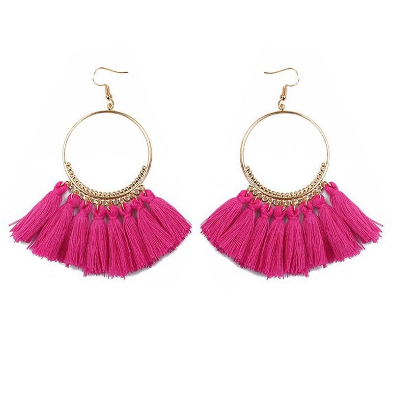 Khuyên tai tròn tua rua phong cách Bohemian cổ điển dành cho nữ