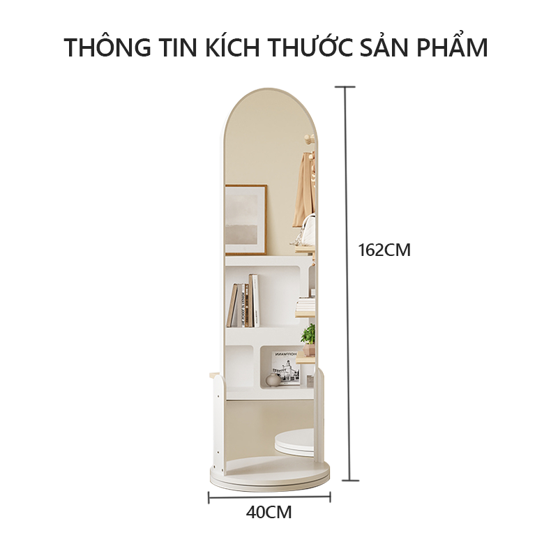 Gương toàn thân xoay 360 kèm kệ trang trí decor phong cách Hàn thương hiệu IGA - GP312