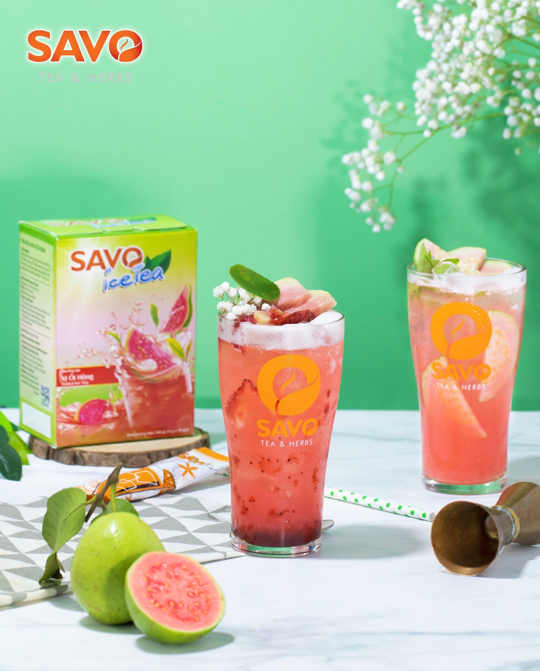 Trà SAVO Ice Tea Ổi Hồng (Guava Ice Tea) - Hộp 16 gói x 15g 