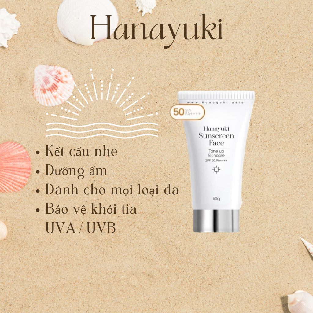 Kem Chống Nắng Hanayuki Chính Hãng Spf 50+/PA+++ Nâng Tông Lâu Trôi Hanayuki Sunscreen Face 50g - Body 100g