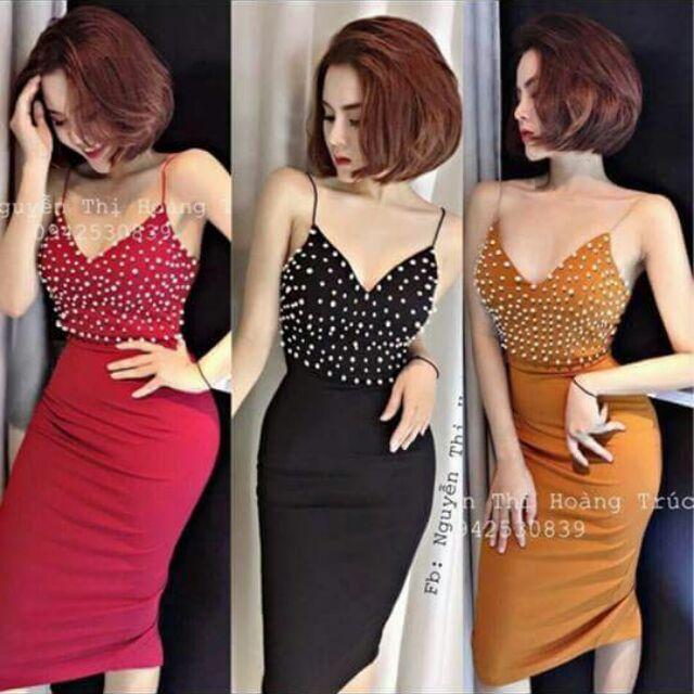 Đầm body 2 dây đính cườm sexy