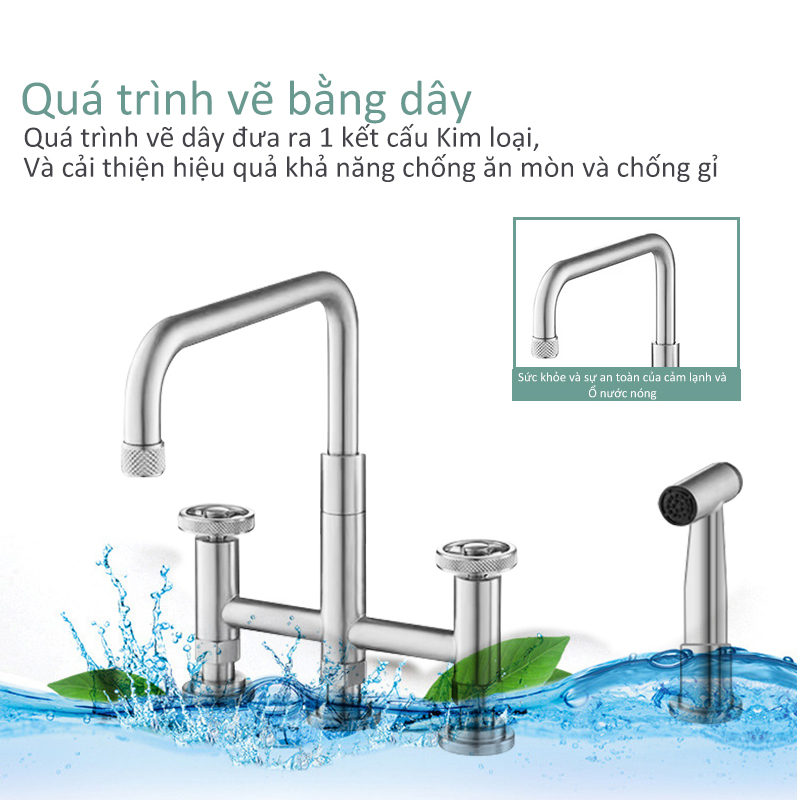 304 nhà bếp bồn nước kéo vòi nước nóng và lạnh 360 độ quay nhiệt độ chống ăn mòn bằng thép không gỉ 304