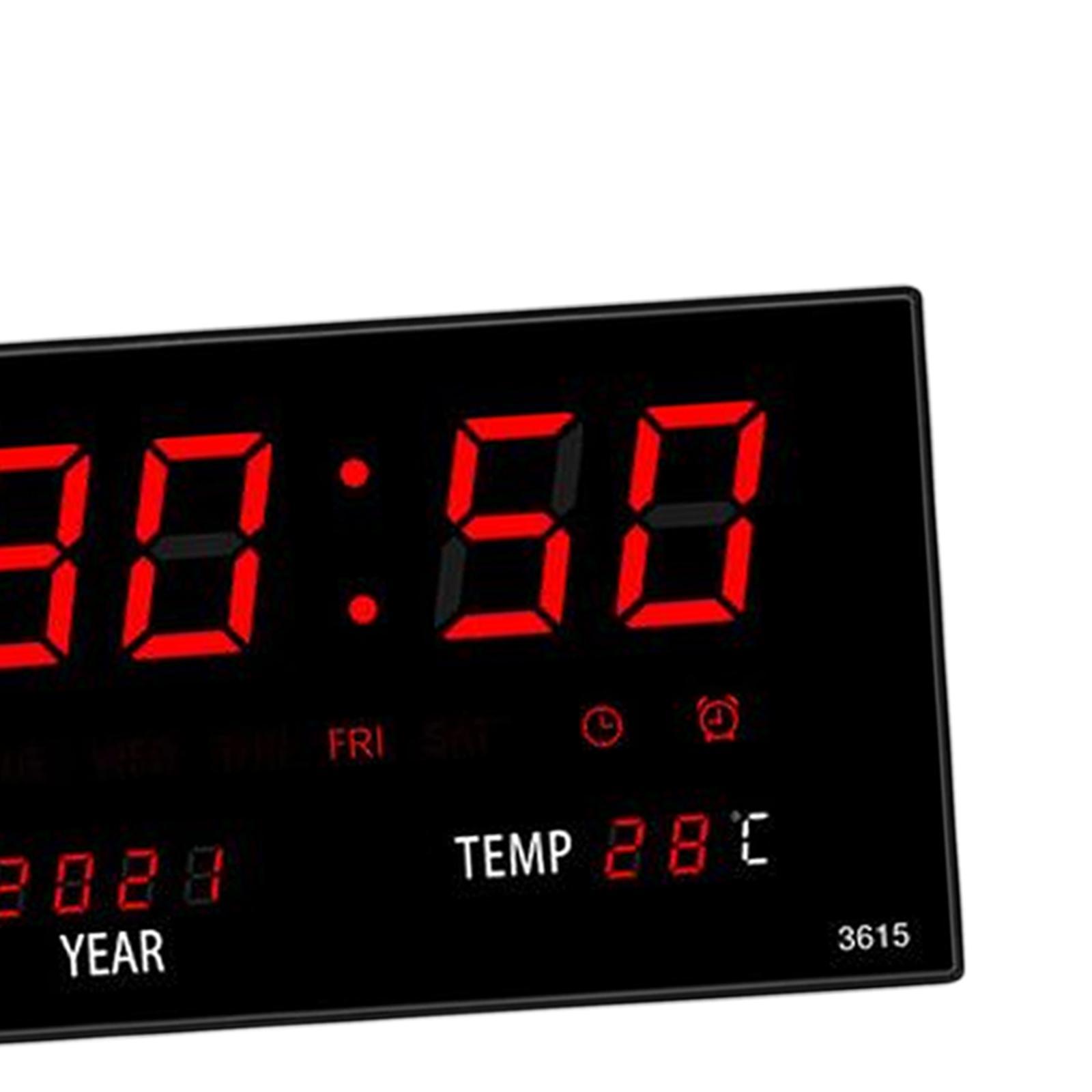 Rectangle Large Display Digital Clock with Date, Week, Indoor Temperature, Wall Clock for Kitchen, Office, Garage, Shop, Home