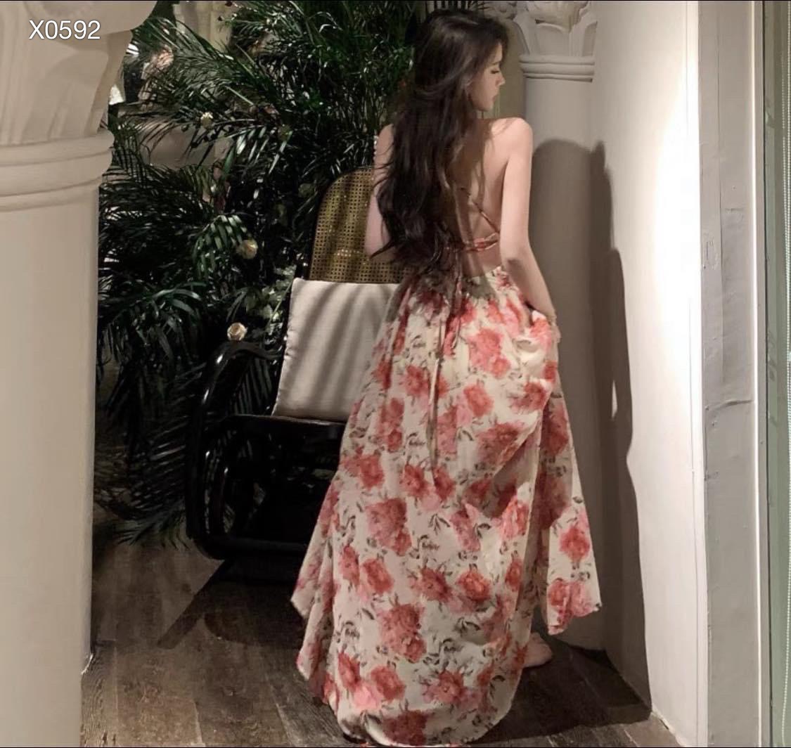 ĐẦM DÀI ĐI BIỂN DÂY YẾM MAXI SUÔNG XÒE HOA FLORAL XẺ TÀ ĐÙI DẠO PHỐ DỰ TIỆC