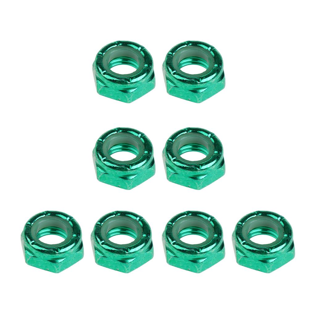2x8pcs Skateboard Truck Wheel Axle Screw Nuts Longboard Accessories Green