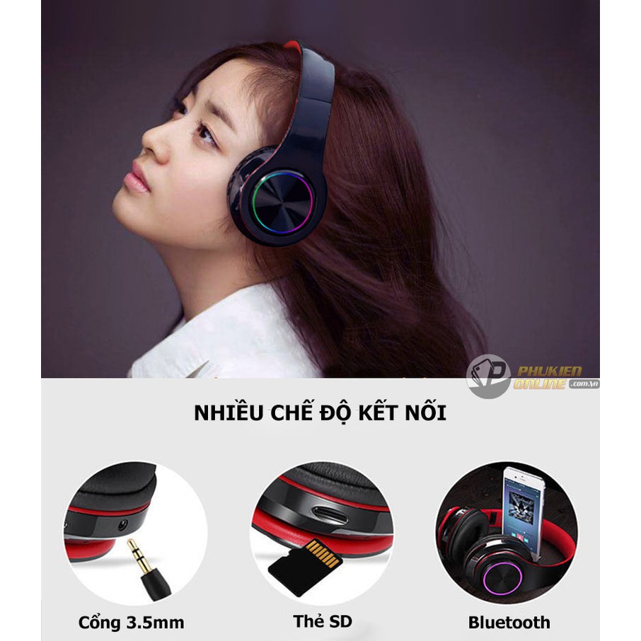 Tai nghe Bluetooth FLOVEME B3 không dây âm thanh Bass êm, cao cấp - Thiết kế sang trọng - Có Đèn LED, Khe Cắm thẻ Nhớ Thông Minh - Hàng chính hãng