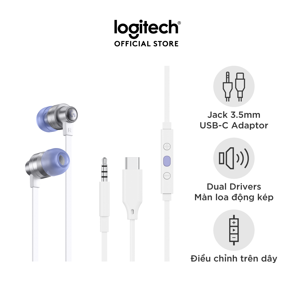 Tai nghe game in-ear Logitech G333 - màn loa động kép Dual Driver, độ bền cao, 3.5mm Aux, Mic và điều khiển trên dây - Màu