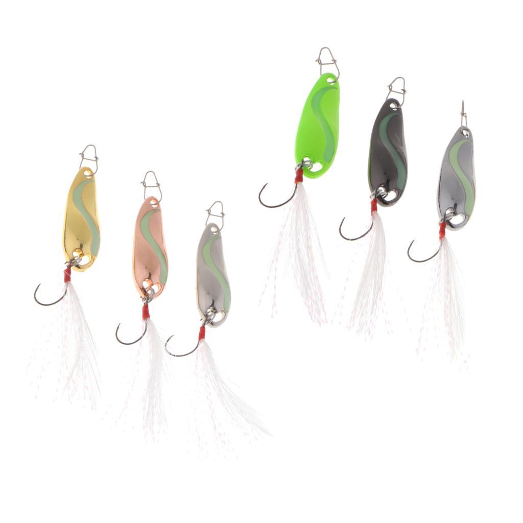 6 Pieces Metal Sequins Fishing Lures Artificial Hard Bait with Barbed Hook