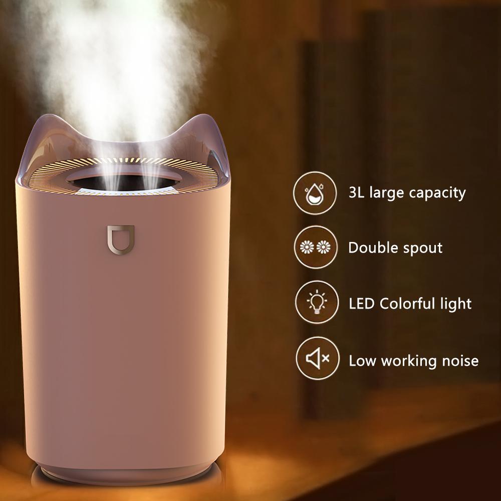 Siêu Âm Thanh Mini Máy Tạo Độ Ẩm Không Khí Tinh Dầu Khuếch Tán Hương Thơm Không Dây Cho Nhà Xe Hơi Usb Đôi Đầu Phun Bằng Coloful Ánh Sáng