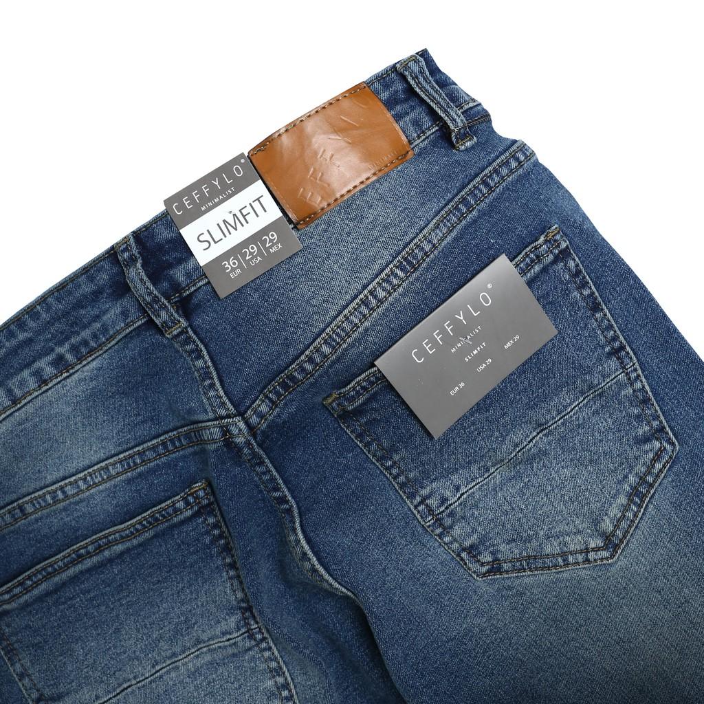 Quần Jeans trơn Xanh Nhạt nam form slimfit CEFFYLO 1, chất Jean thun co giãn nhẹ