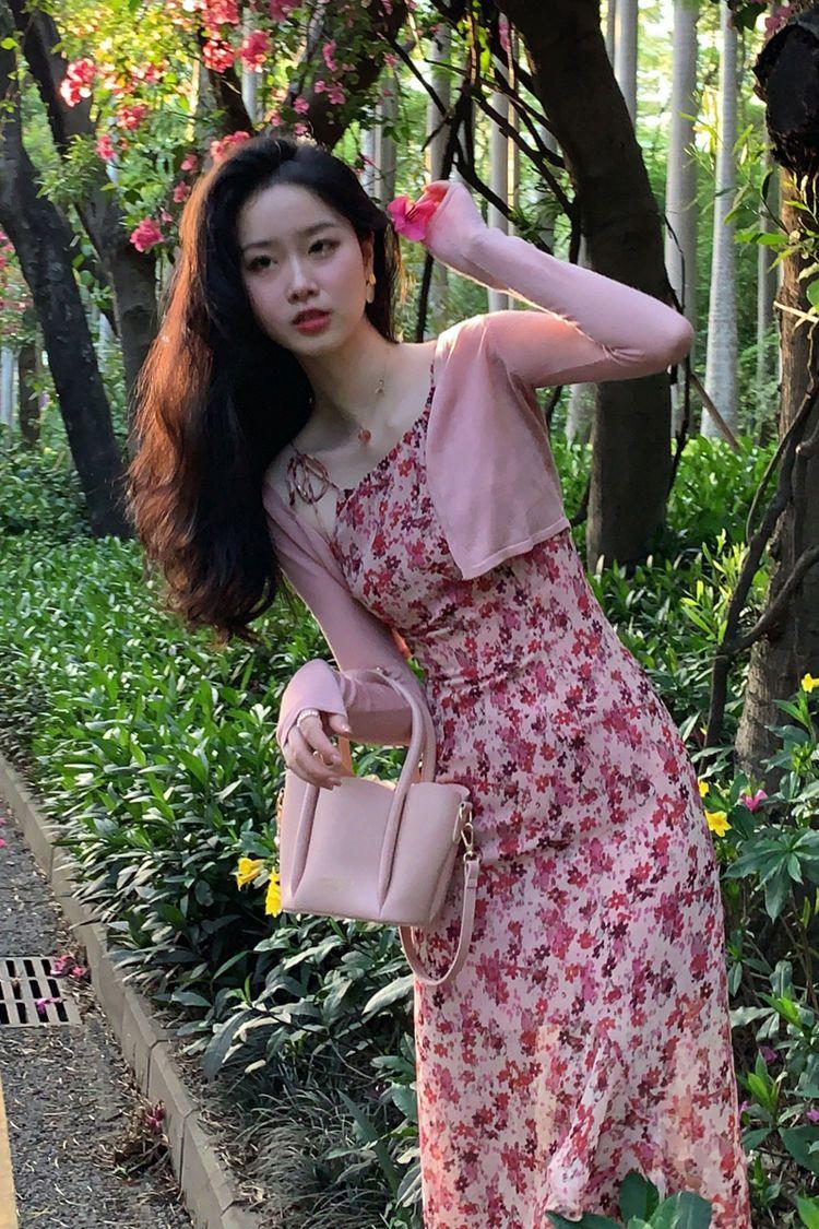 DIYIWEI Váy lụa trắng, váy lụa hoa, váy dài mùa hè 2023.