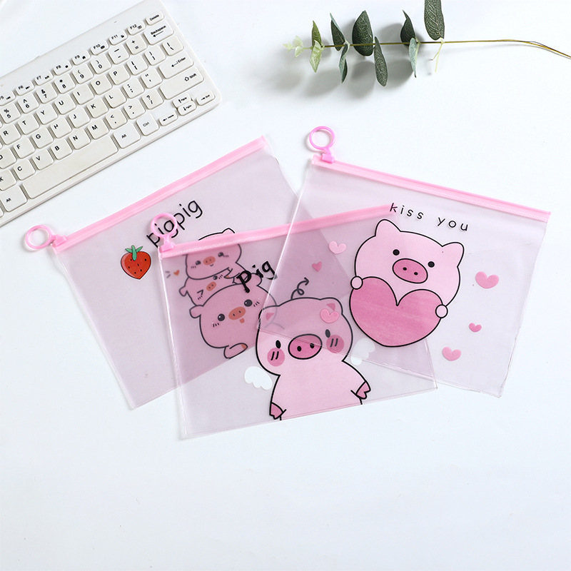 Combo 2 túi đựng bút khóa zip heo hồng pink pig