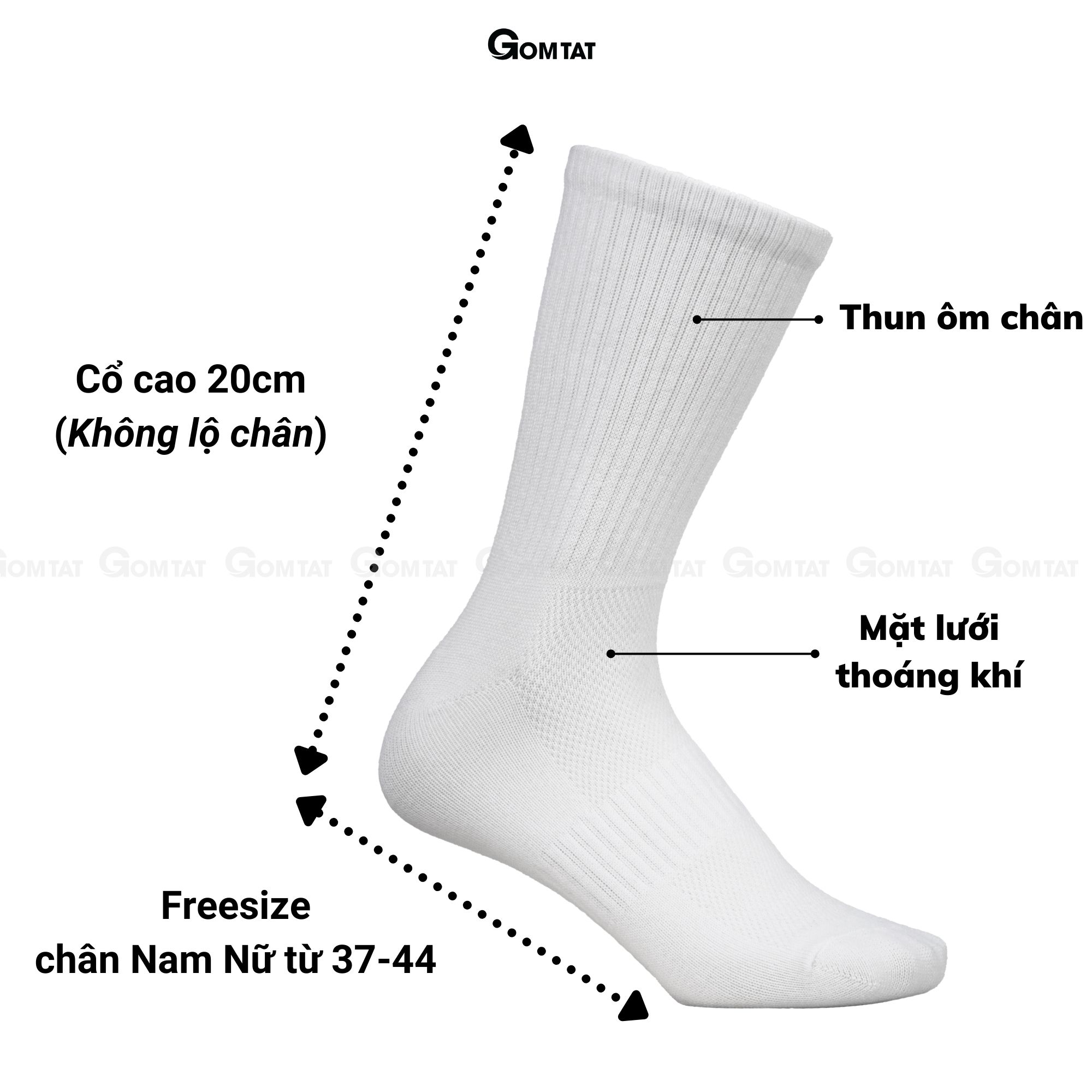 Combo 10 đôi tất vớ cổ cao nam nữ trơn màu GOMTAT chất liệu cotton cao cấp, hút ẩm thoáng khí - GOM-KLB-TRONCAO-CB10