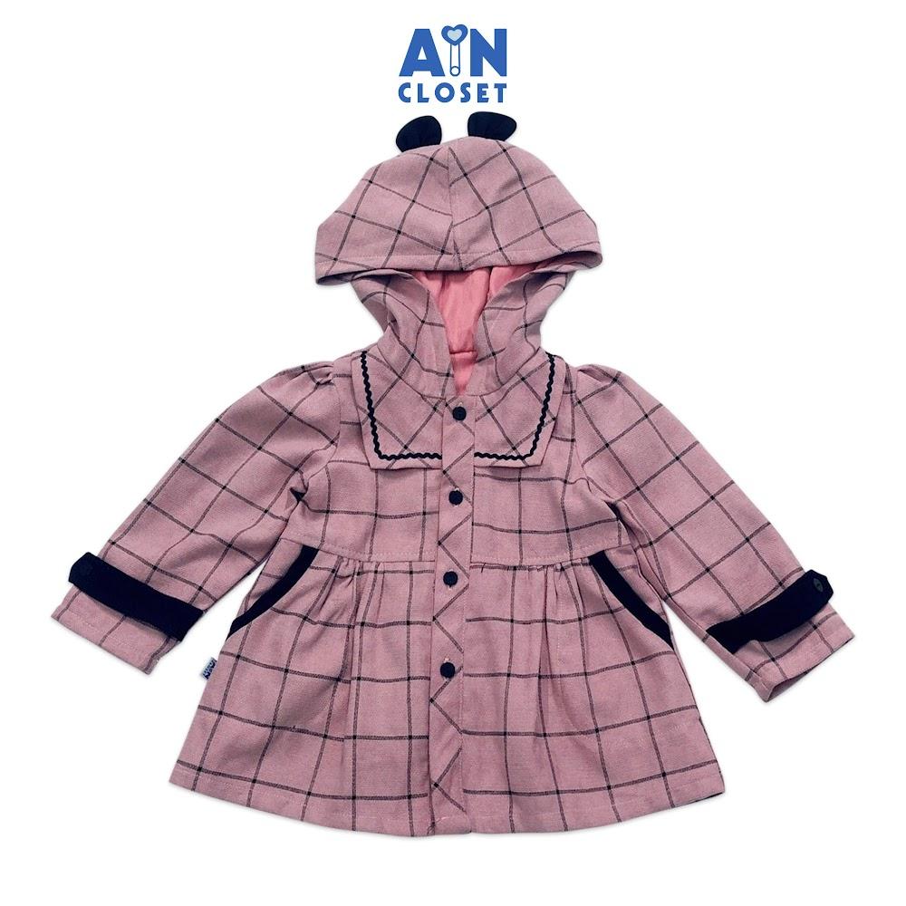 Áo khoác có nón bé gái họa tiết Caro tím thô nhung - AICDBGNH8RCX - AIN Closet