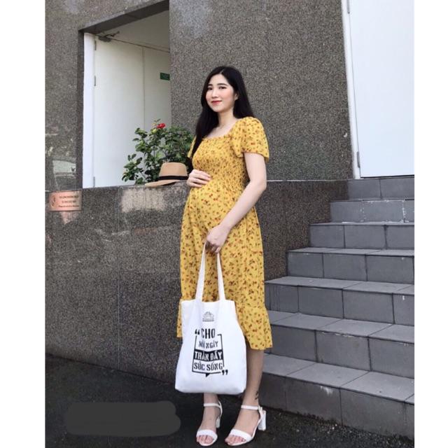 Đầm bầu thời trang chun ngực hoa 40-70kg,Váy bầu đẹp dáng dài