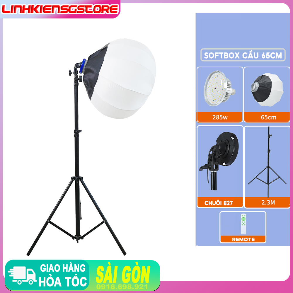 Softbox cầu tròn 65 cm làm mềm ánh sáng đèn 285w chân cao 2m3 hỗ trợ chụp ảnh chuyên nghiệp