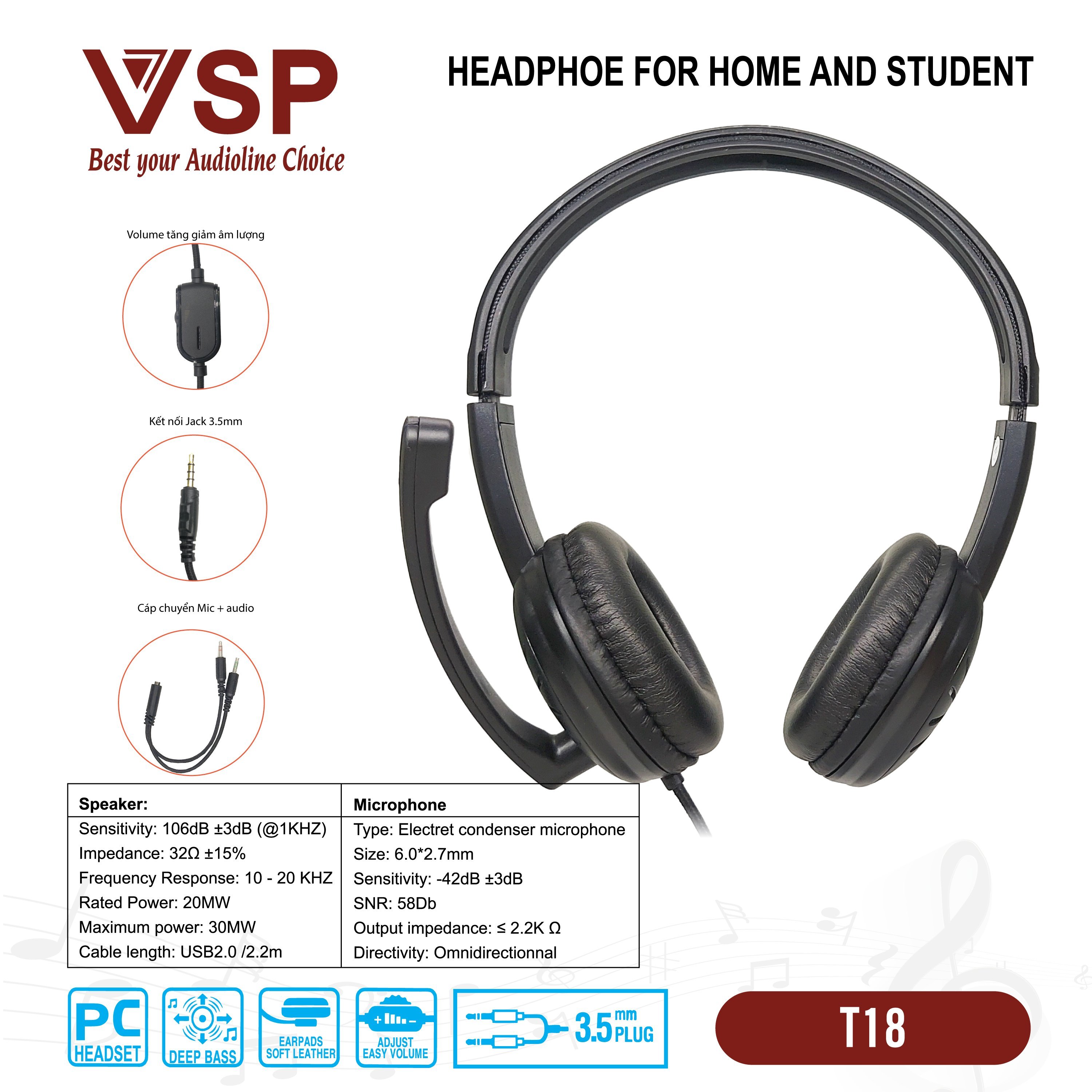 Tai Nghe VSP T18 (Chuyên học và làm việc online)  - HN- HÀNG CHÍNH HÃNG