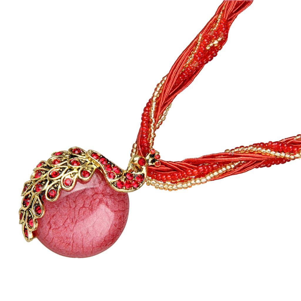 Bohemian Opal Necklace with Phoenix Peacock Pendant Jewel Accessory Red