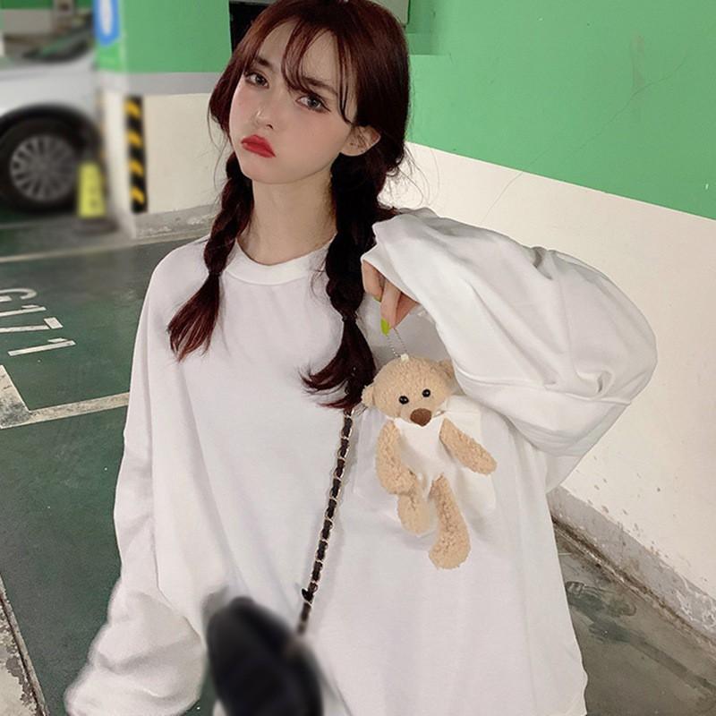 Áo Thun Nữ Tay Dài Dáng Rộng In Hình Gấu Dễ Thương Phong Cách Hàn Quốc