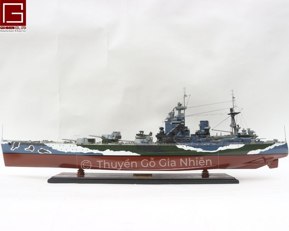 Mô Hình Thuyền Gỗ Phong Thủy Dạng Thuyền Chiến HMS RODNEY Chính Hãng Hàng Xuất Khẩu Chất Lượng Cao