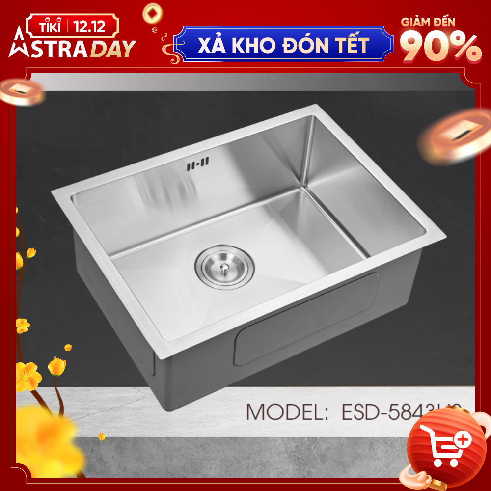 Chậu Rửa Chén Vision Manual Sink Ecalite ESD-5843HS - Chất Liệu Inox 304 Siều Bền - Ngang 58cm - Lắp Nổi/Lắp Âm - Hàng Chính Hãng