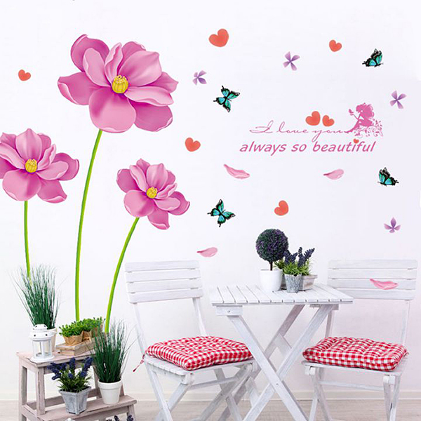 Decal Dán Tường Hoa Hồng Cánh Kép Lãng Mạn - 2 Bộ