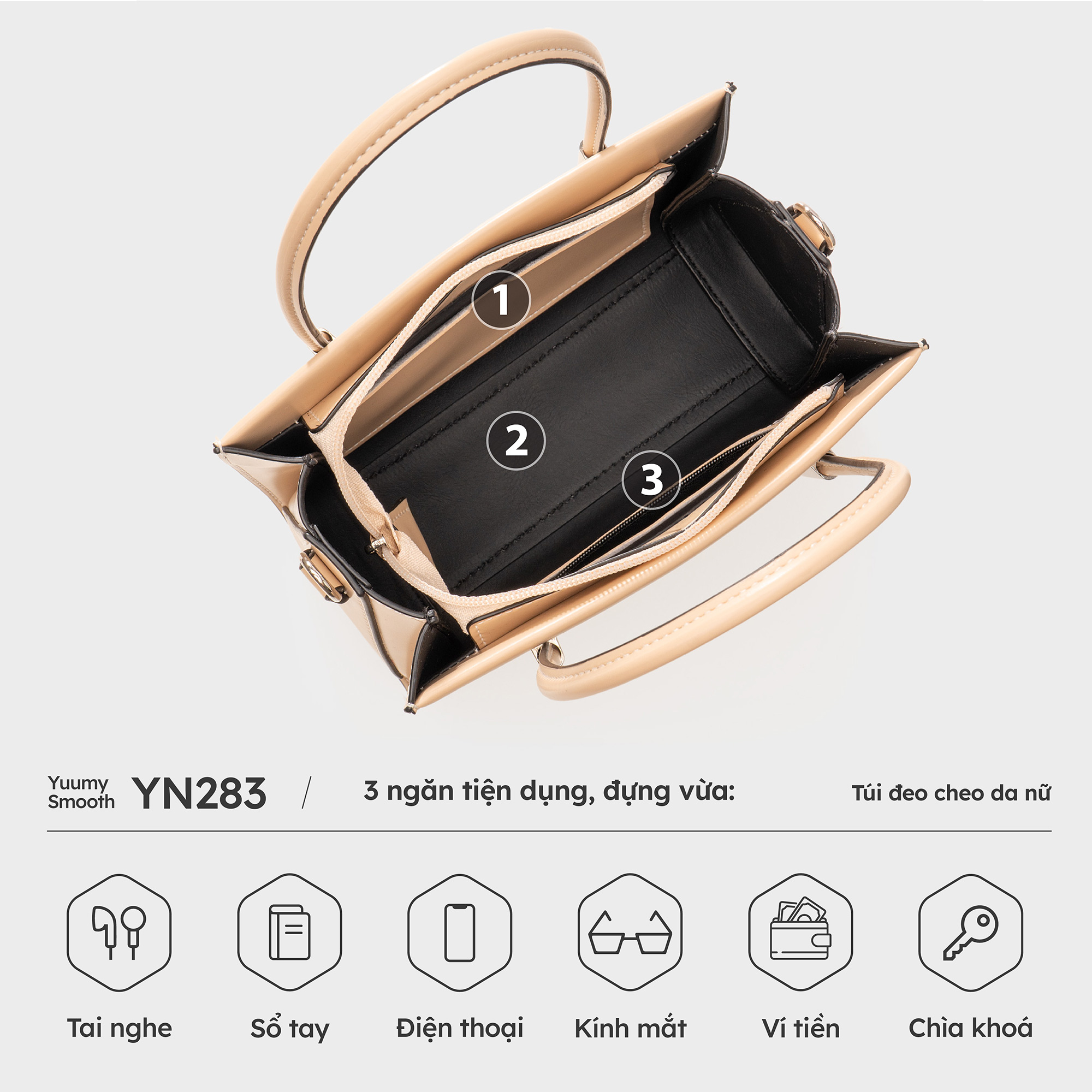 Túi Yuumy ( Thời trang nữ thiết kế tinh tế size 21- Túi đeo chéo da Smooth YN283 )