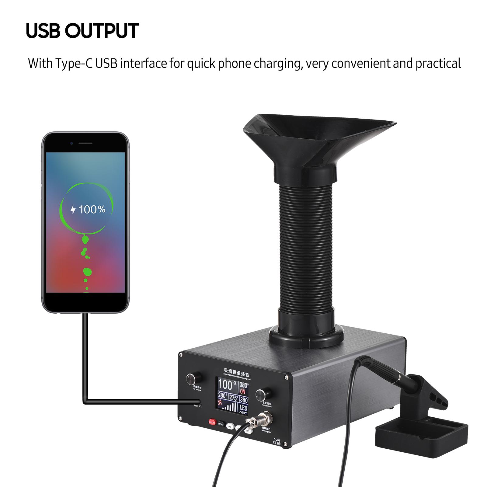 150W Thermostatic Soldering Station Kit Fume Extractor Filter Electric Digital Soldering Iron with 0-450℃ Quick Heating Telescopic Smoke Exhaust Pipe LED Light USB Output for PCB Electronics Repair