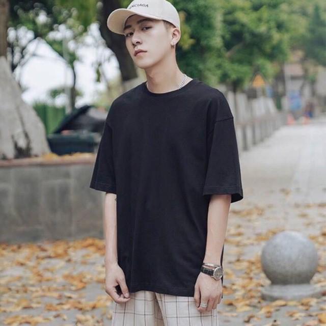 Áo thun tay lỡ form rộng áo phông nam nữ oversize T shirt TRƠN chất cotton mềm mịn dày dặn form 50-70kg mặc