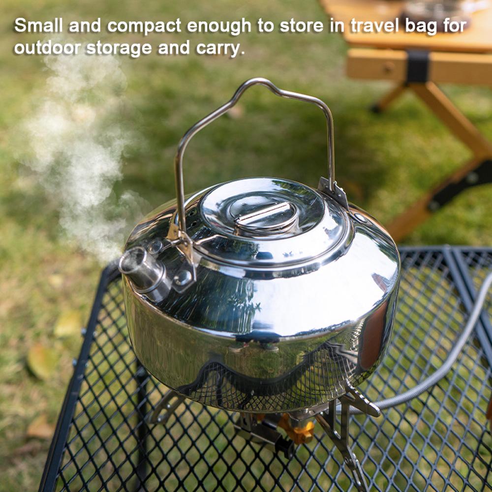 Outdoor Stainless Steel Kettle Locking Handle Camping Hung Pot Portable Coffee Pot Picnic Cooker 1L Teapot Cooking Accessory