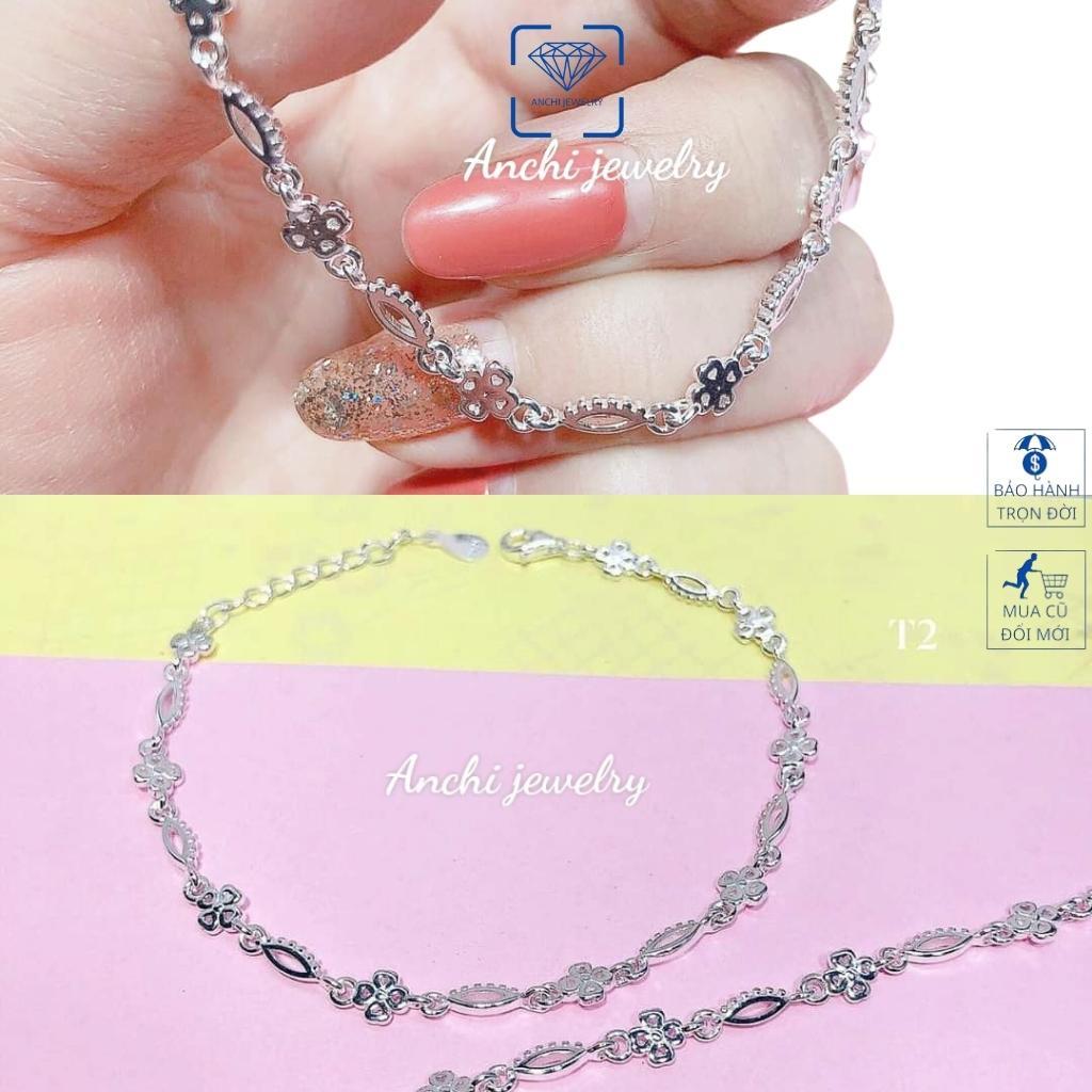 Lắc tay nữ bạc ta mặt tim( cỏ 4 lá) trẻ trung cá tính, Anchi jewelry