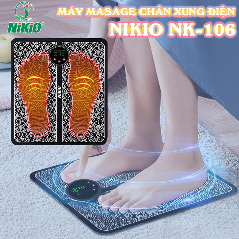 Thảm massage bàn chân xung điện Nikio NK-106 có 12 chế độ, 19 cường độ matxa, thúc đẩy lưu thông máu, giảm tê bì và đau mỏi chân hiệu quả